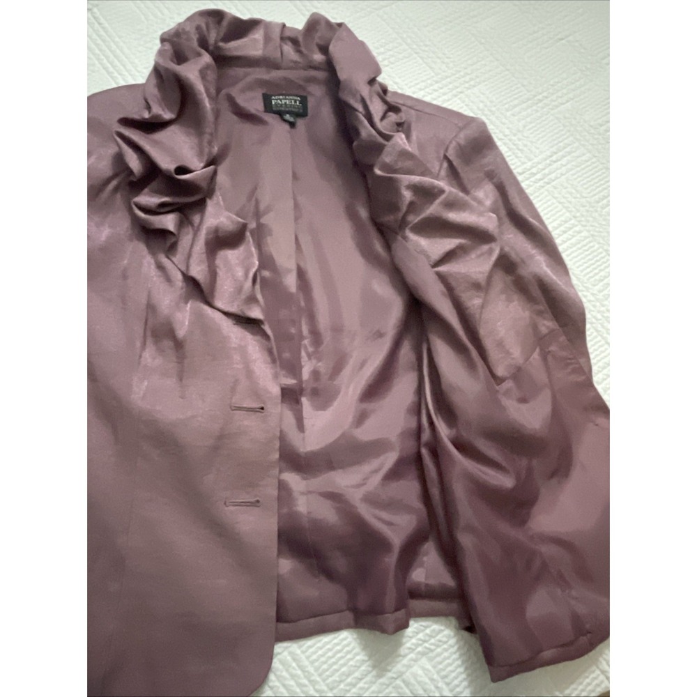 Adrianna Papell Evening Essentials Women's Jacket Sz 16 Ruffle Shiny Purple 80s - Picture 6 of 8